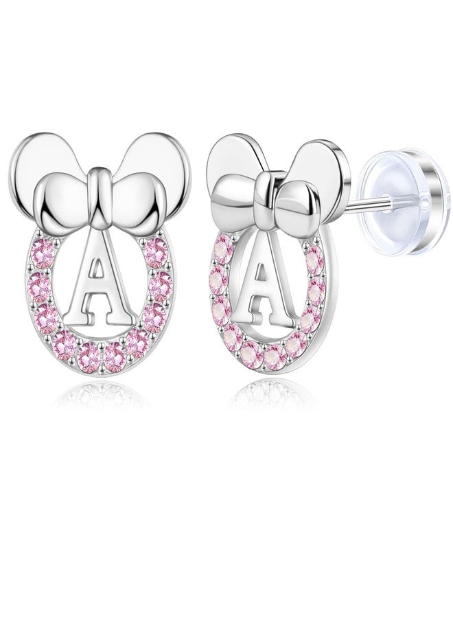 Staligue 14K Gold Plated Sterling Silver Initial Earrings for Women Cubic Zirconia S925 Hypoallergenic Alphabet Letter Earrings (Silver, A) - Image 1